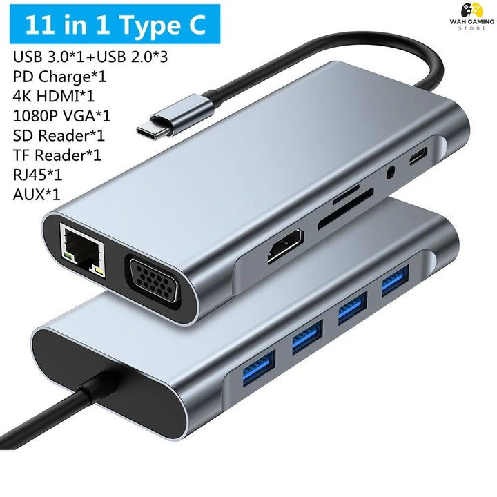 Portable 11-in-1 USB-C Hub for Laptop and Smartphone