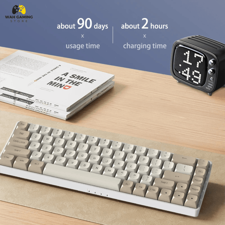 Aigo A68 Tri Mode Wireless Keyboard Non RGB Non Backlight With Yellow Premium Switches Hot Swapable Circuit - Wah Gaming Store