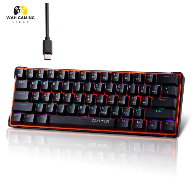 COOLERPLUS Wired Gaming Keyboard- 61 Keys Compact Mechanical Keyboard, Double Shot Keycaps with LED Backlit,Otemu Red Switch - Wah Gaming Store