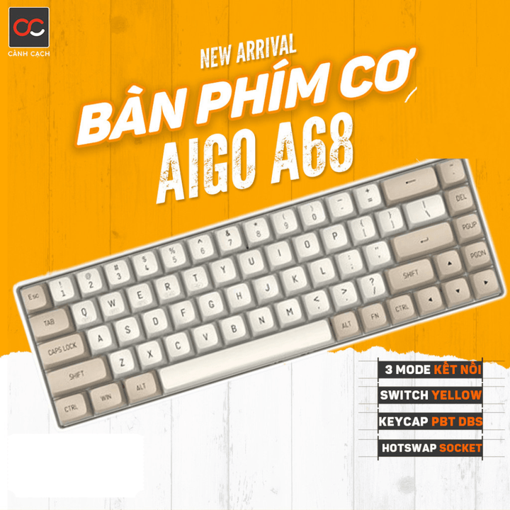 Aigo A68 Tri Mode Wireless Keyboard Non RGB Non Backlight With Yellow Premium Switches Hot Swapable Circuit - Wah Gaming Store