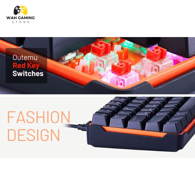 COOLERPLUS Wired Gaming Keyboard- 61 Keys Compact Mechanical Keyboard, Double Shot Keycaps with LED Backlit,Otemu Red Switch - Wah Gaming Store