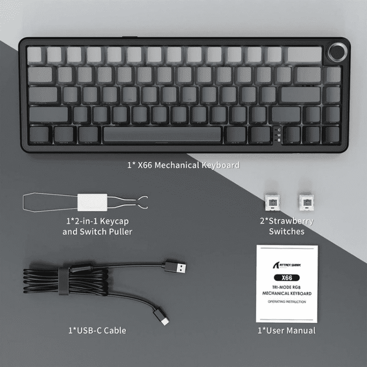 ATTACK SHARK X66 Wireless Mechanical Keyboard with Side Printed PBT Keycaps - Wah Gaming Store
