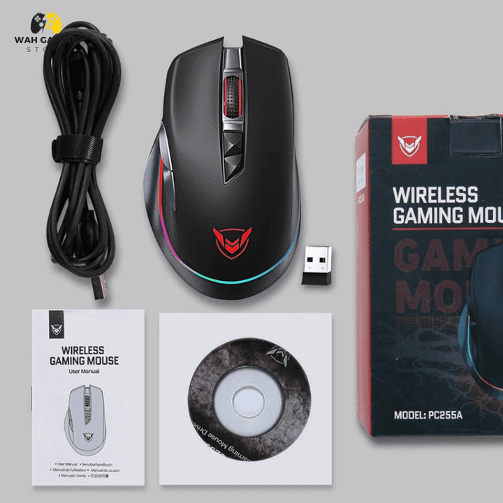 PICTEK PC255A Wireless & Wired RGB Gaming Mouse – Optical Sensor 10.000 DPI – Polling Rate 1000Hz – 8 Programmable Buttons – Rechargeable battery - Wah Gaming Store
