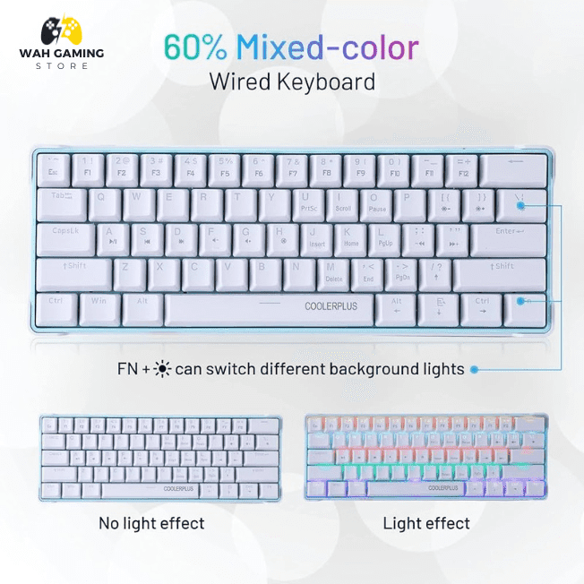 COOLERPLUS Wired Gaming Keyboard- 61 Keys Compact Mechanical Keyboard, Double Shot Keycaps with LED Backlit,Otemu Red Switch - Wah Gaming Store