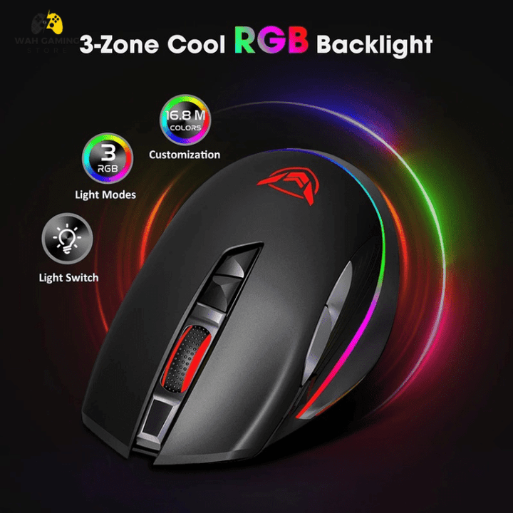 PICTEK PC255A Wireless & Wired RGB Gaming Mouse – Optical Sensor 10.000 DPI – Polling Rate 1000Hz – 8 Programmable Buttons – Rechargeable battery - Wah Gaming Store