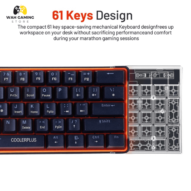 COOLERPLUS Wired Gaming Keyboard- 61 Keys Compact Mechanical Keyboard, Double Shot Keycaps with LED Backlit,Otemu Red Switch - Wah Gaming Store