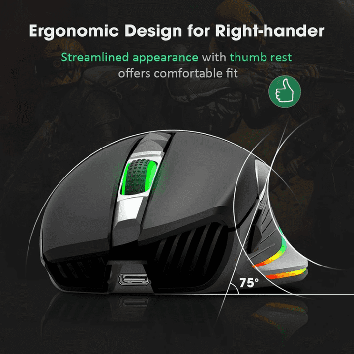 PICTEK PC255A Wireless & Wired RGB Gaming Mouse – Optical Sensor 10.000 DPI – Polling Rate 1000Hz – 8 Programmable Buttons – Rechargeable battery - Wah Gaming Store