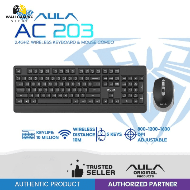 Aula AC203 2.4GHz Wireless Keyboard and Mouse Combo For Professional Work - Wah Gaming Store