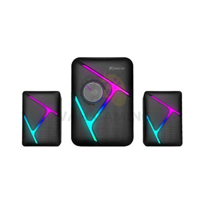 Xtrike Me SK-610 RGB 2.1 multimedia gaming speakers with subwoofer front angled view