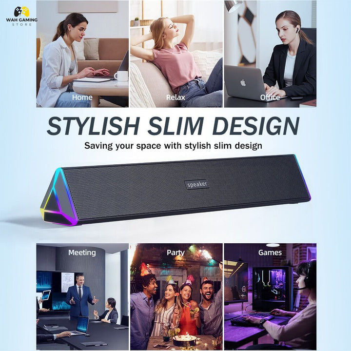 "Compact YSD E-3105 RGB Bluetooth Soundbar for desktop and TV"