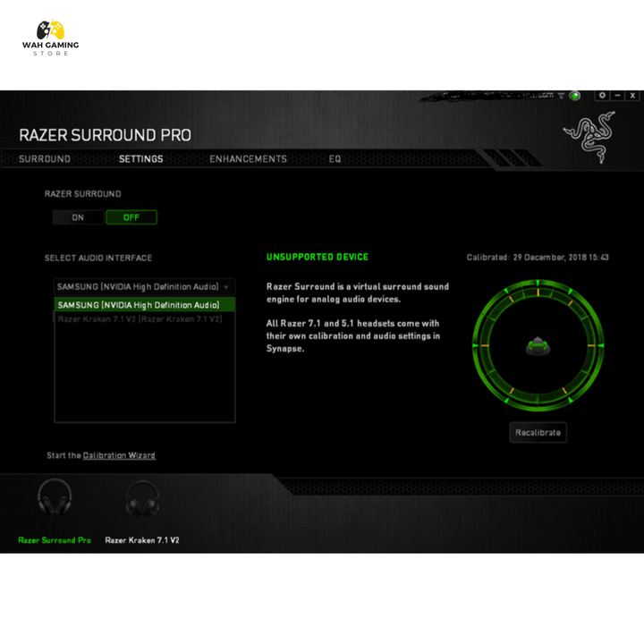 Razer Kraken 7.1 V2 7.1 Surround Sound Retractable Noise-Cancelling Mic Lightweight Aluminum Frame Gaming Headset Used Best Condition - Wah Gaming Store