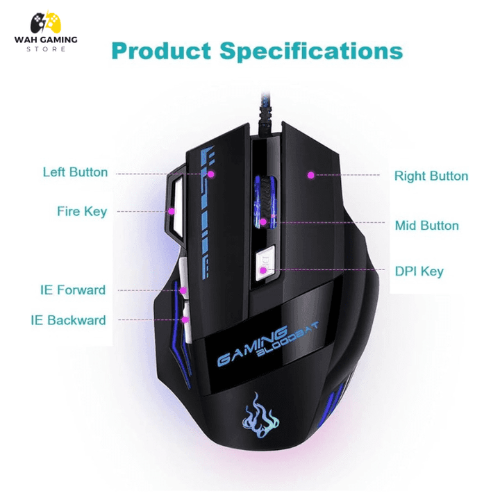 G5 Wired Mouse 7 Button RGB Luminous Gaming Mouse 7 Buttons 3200 DPI And Fire Button - Wah Gaming Store