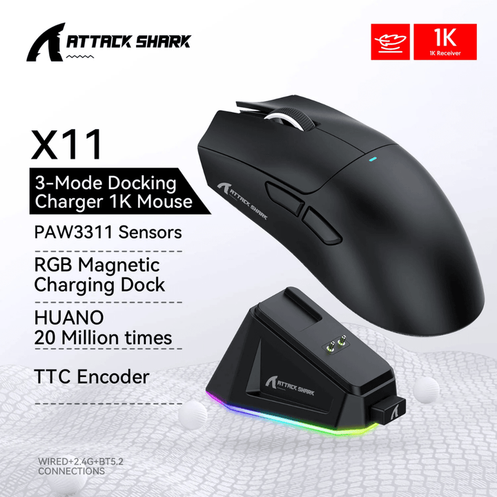 ATTACK SHARK X11 Tri-Mode Gaming Mouse with Charging Dock - Wah Gaming Store