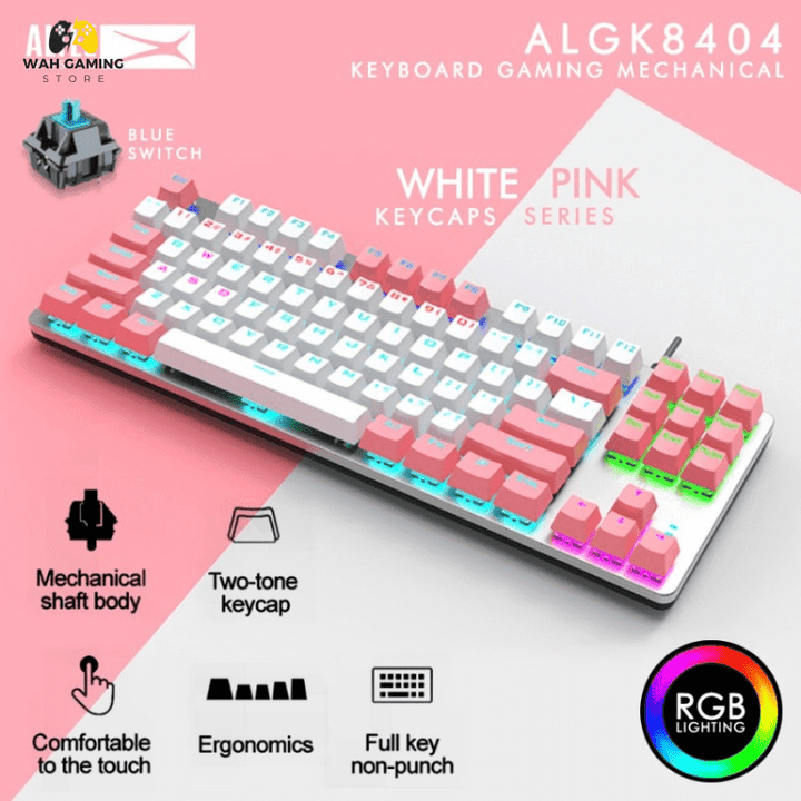 Altec Lansing 8404 RGB Gaming Keyboard with Metal Panel TKL 87 Keys Pink/White Theme - Wah Gaming Store