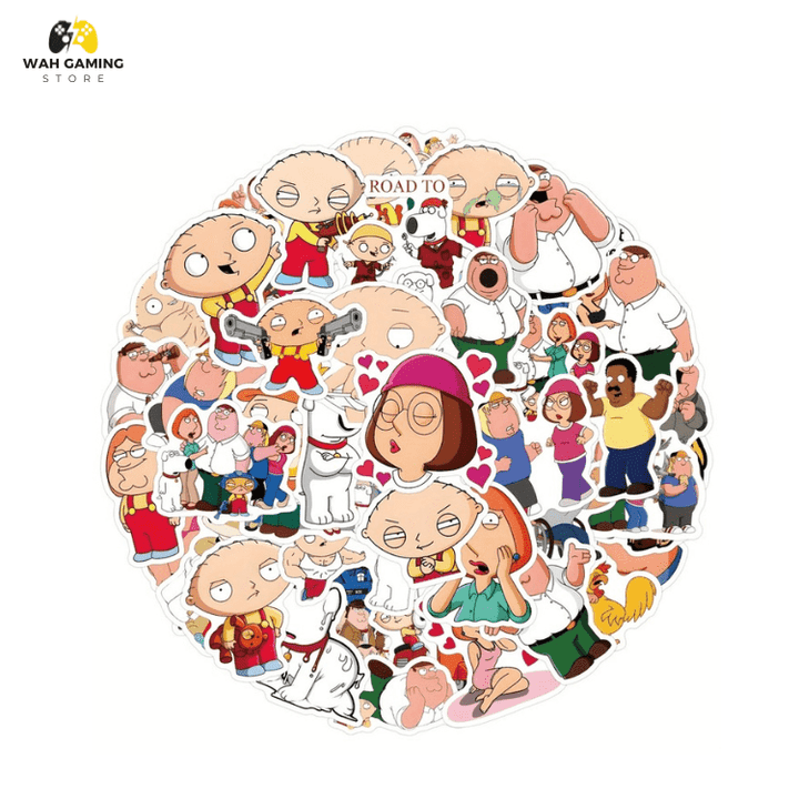 5pcs Family Guy Themed PVC Stickers Set - Versatile Self-Adhesive Decals - Wah Gaming Store