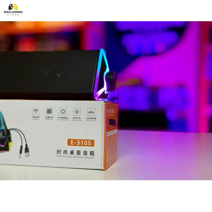"Side view of YSD E-3105 Soundbar with volume knob and RGB lights"