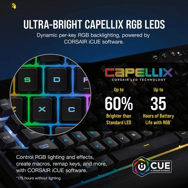 CORSAIR K57 RGB Wireless Gaming Keyboard <1ms response time with Slipstream Wireless Connect with USB dongle, Bluetooth or wired Full RGB Backlit Keys, Black Used excellent condition - Wah Gaming Store