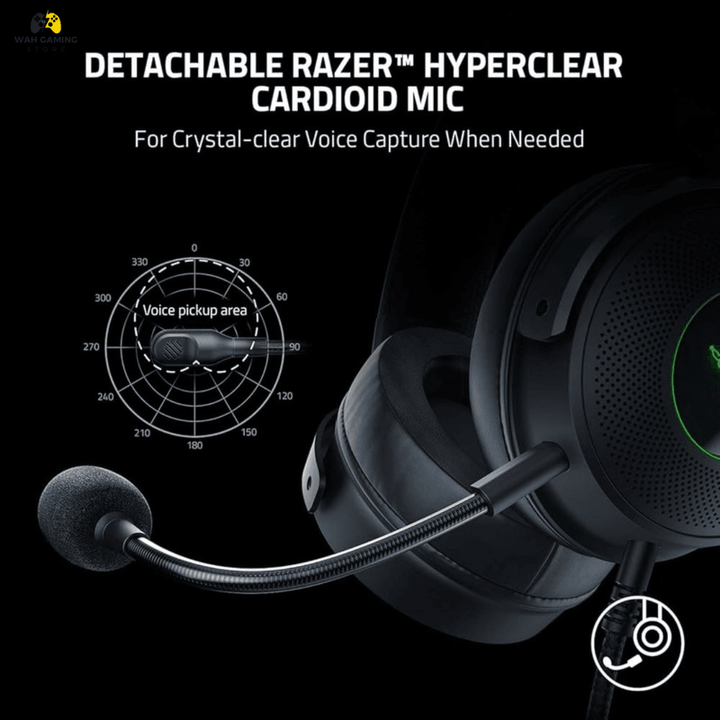 Razer Kraken V3 Wired USB Gaming Headset: Triforce Titanium 50mm Drivers - THX Spatial Audio - Chroma RGB Lighting - Hybrid Fabric & Leatherette Memory Foam Cushions - Detachable HyperClear Mic - Wah Gaming Store