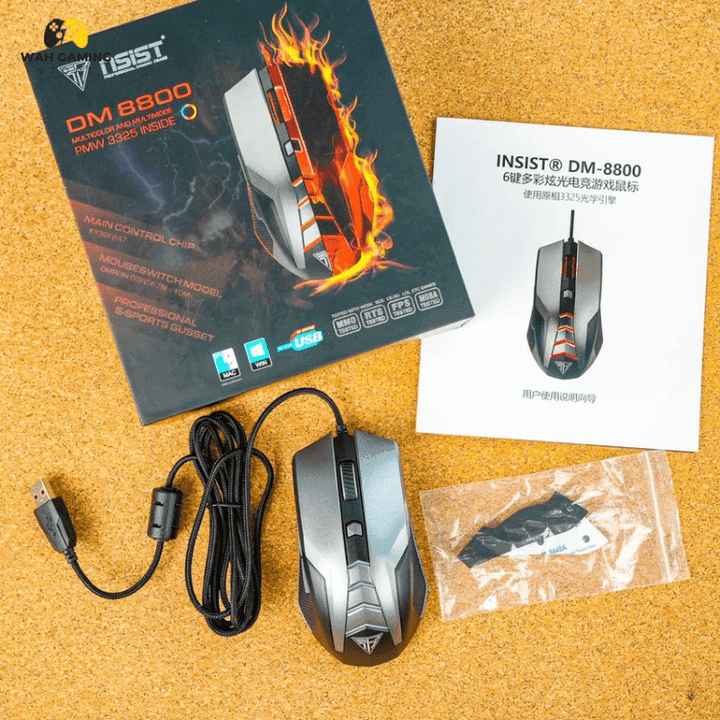 INSIST DM8800 Gaming Mouse - Omron Switches - Pixart 3325 Sensor - 1000hz Polling Rate - Wah Gaming Store