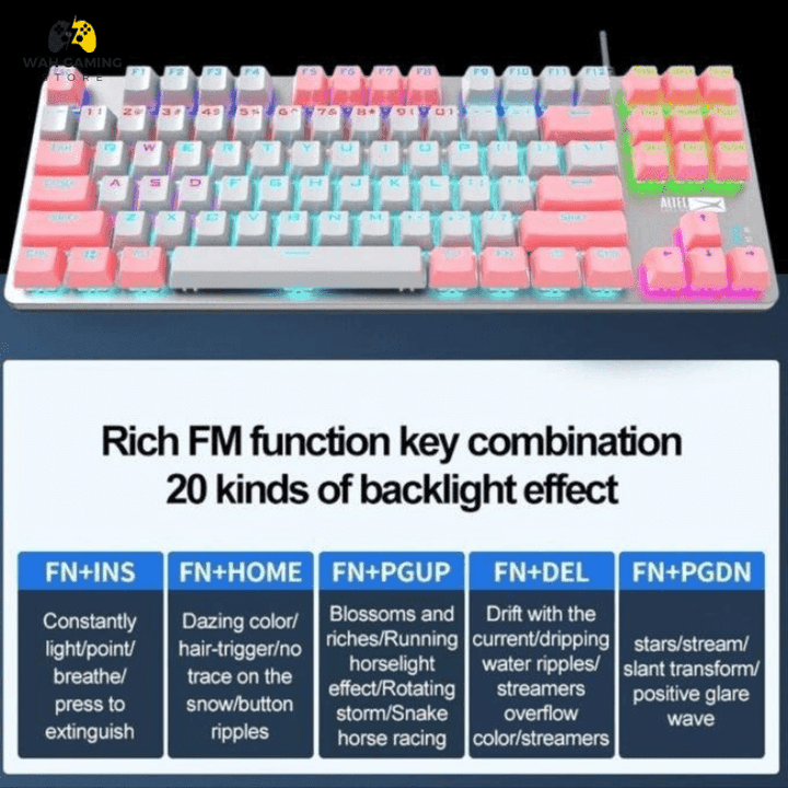 Altec Lansing 8404 RGB Gaming Keyboard with Metal Panel TKL 87 Keys Pink/White Theme - Wah Gaming Store
