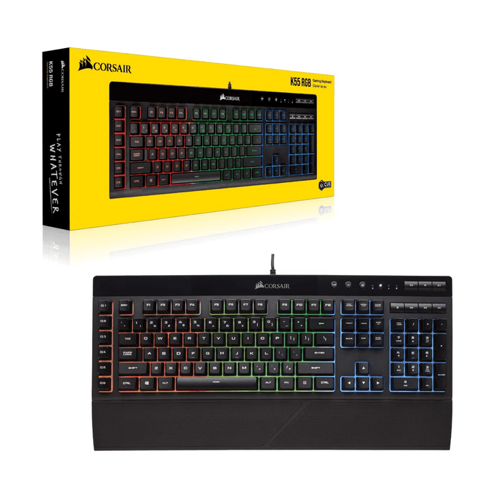 Corsair K55 RGB Gaming Keyboard IP42 Dust and Water Resistance Detachable Palm Rest Included - Wah Gaming Store