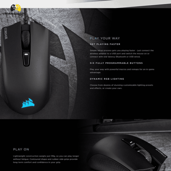 Corsair Harpoon RGB Gaming Mouse Lightweight contoured design featuring a 6000 DPI optical gaming sensor - Wah Gaming Store