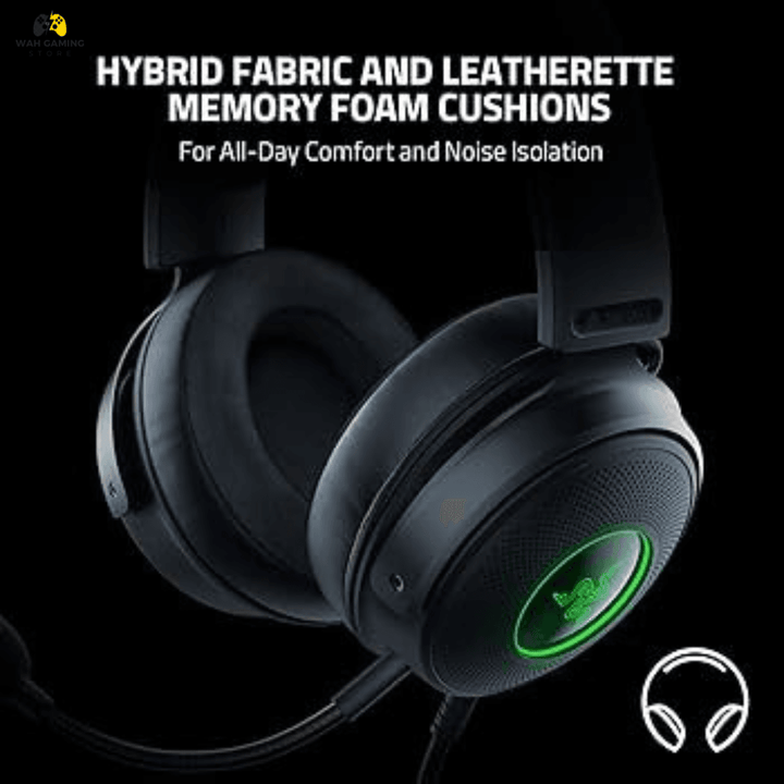 Razer Kraken V3 Wired USB Gaming Headset: Triforce Titanium 50mm Drivers - THX Spatial Audio - Chroma RGB Lighting - Hybrid Fabric & Leatherette Memory Foam Cushions - Detachable HyperClear Mic - Wah Gaming Store