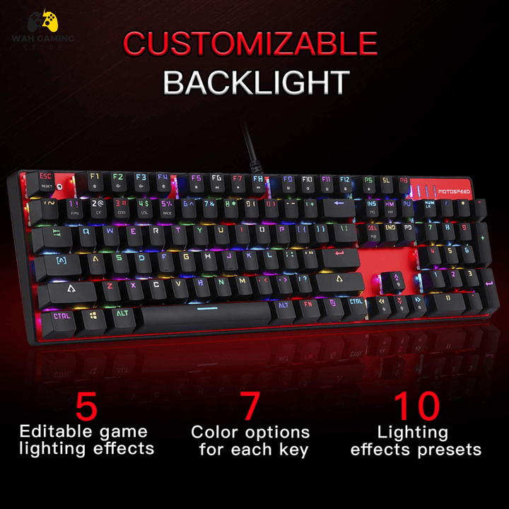 MOTOSPEED CK104 Mechanical Keyboard 104 Key ARGB Gaming Keyboard with Hot Swapable Circuit USB Wired Keyboard for Gaming and Typing Compatible for Mac & PC - Wah Gaming Store