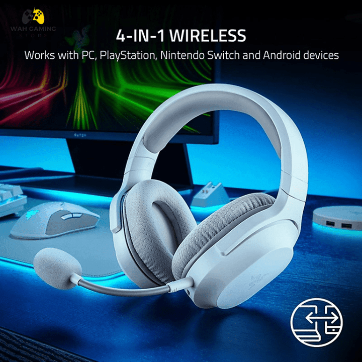 Razer Barracuda X 2022 Wireless Gaming & Mobile Headset PC, PlayStation, Switch, Android, iOS 2.4GHz Wireless Bluetooth Lightweight, Detachable Mic Black White - Wah Gaming Store