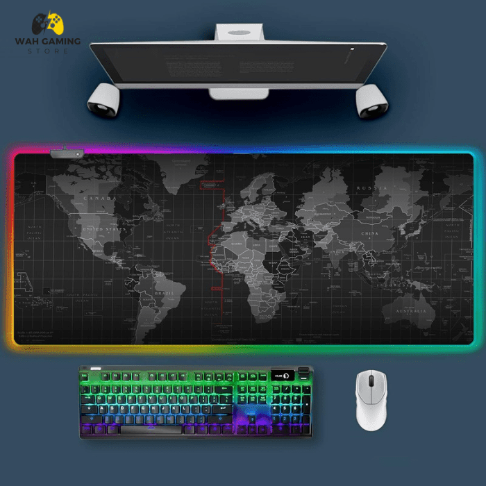 RGB Gaming Mouse pad - World Map Print RGB XL Gaming Mousepad With 15 Lighting Modes - Wah Gaming Store