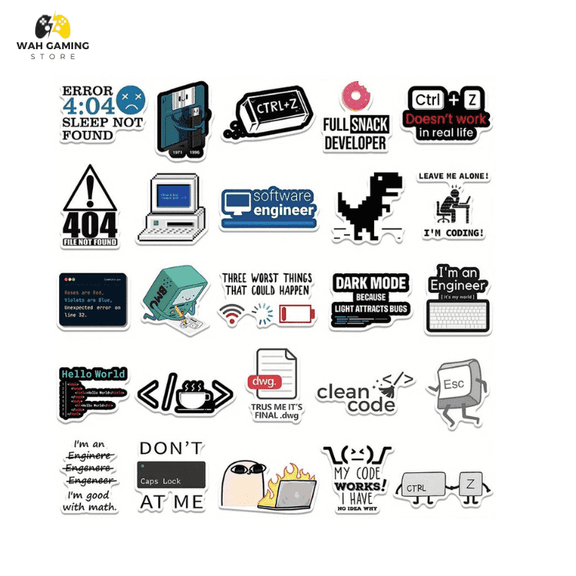 Programing Stiker 5 pcs Cartoon Programmer Stickers - Reusable, Durable Synthetic Paper ...