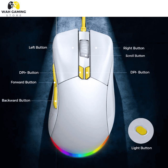 Zidli M85 RGB Gaming Mouse Optical Sensor 16,000 DPI 1000 Hz Polling Rate Paracord Cable ultra Lightweigh 68gram - Wah Gaming Store