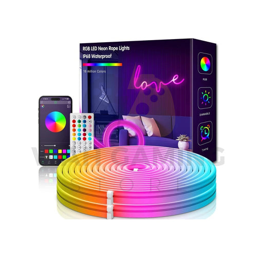 Premium 5 meter RGBIC neon rope light with USB controller, remote and app control