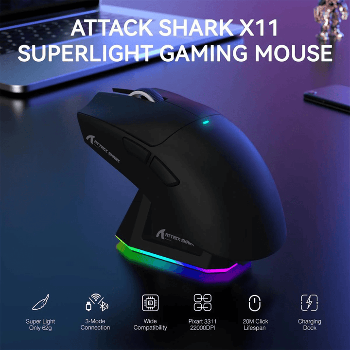 ATTACK SHARK X11 Tri-Mode Gaming Mouse with Charging Dock - Wah Gaming Store