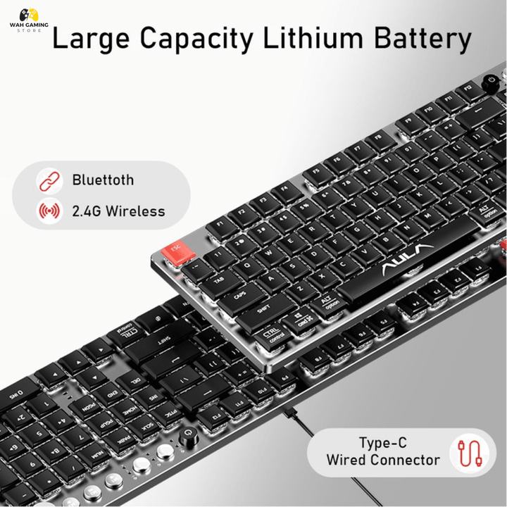 AULA F2090 Wireless Mechanical Keyboard Ultra Thin 104 Keys Bluetooth For Android, Windows, Desktop & Laptop - Wah Gaming Store