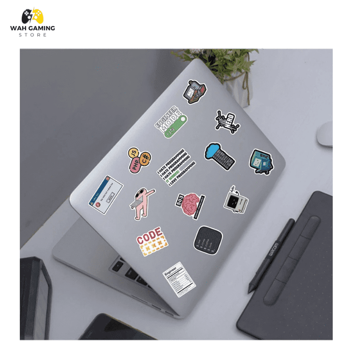 5 pcs Cartoon Programmer Stickers - Reusable, Durable Synthetic Paper Decals with Humorous Java & Software Development Phrases - Wah Gaming Store