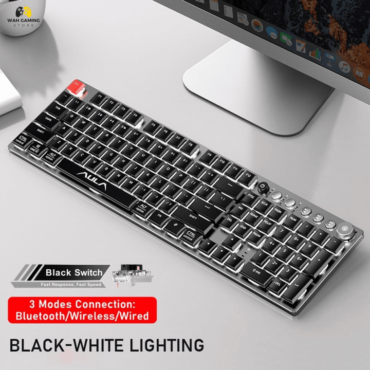 AULA F2090 Wireless Mechanical Keyboard Ultra Thin 104 Keys Bluetooth For Android, Windows, Desktop & Laptop - Wah Gaming Store