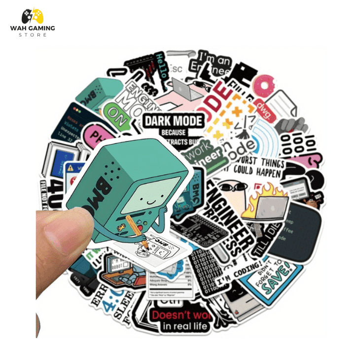 5 pcs Cartoon Programmer Stickers - Reusable, Durable Synthetic Paper Decals with Humorous Java & Software Development Phrases - Wah Gaming Store