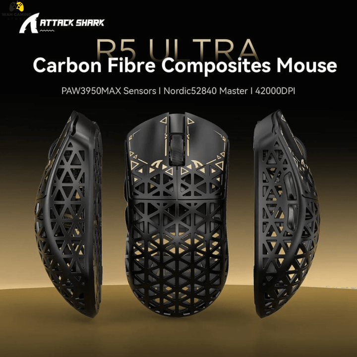 Attack Shark R5 Ultra 8K Carbon Fiber Wireless Gaming Mouse with 42,000 DPI - PAW3950 MAX Sensor, Nordic, 39g Ultra-Lightweight Brand New - Wah Gaming Store