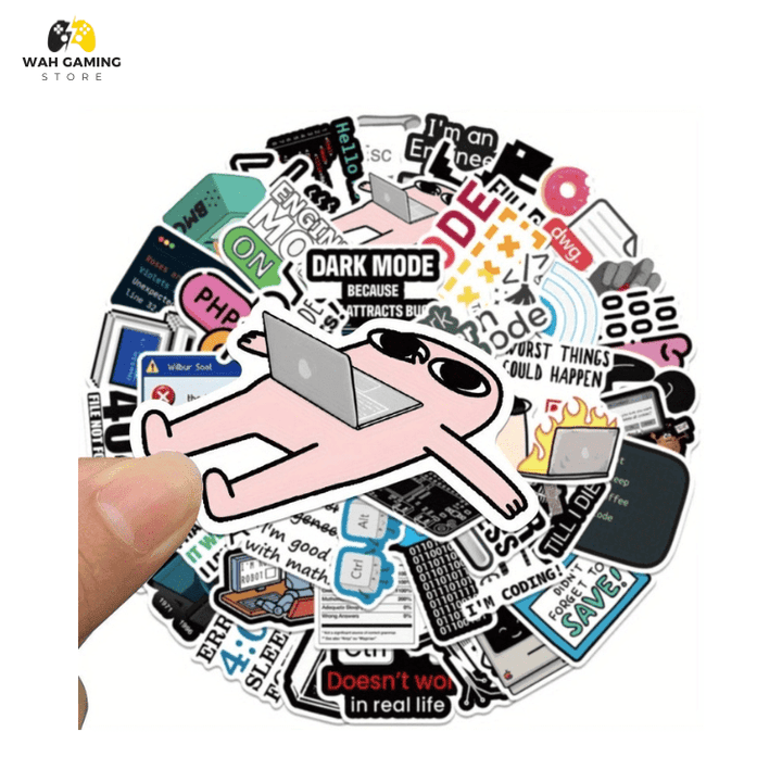5 pcs Cartoon Programmer Stickers - Reusable, Durable Synthetic Paper Decals with Humorous Java & Software Development Phrases - Wah Gaming Store
