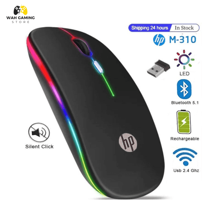 HP W10 Wireless Rechargeable Bluetooth Mouse With RGB Lights Adjustable DPI Silent Click 500Mah Long Battery - Wah Gaming Store