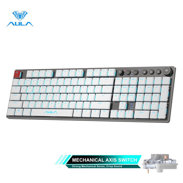 AULA F2090 Wireless Mechanical Keyboard Ultra Thin 104 Keys Bluetooth Wireless Keyboard For Android, Windows, Desktop & Laptop